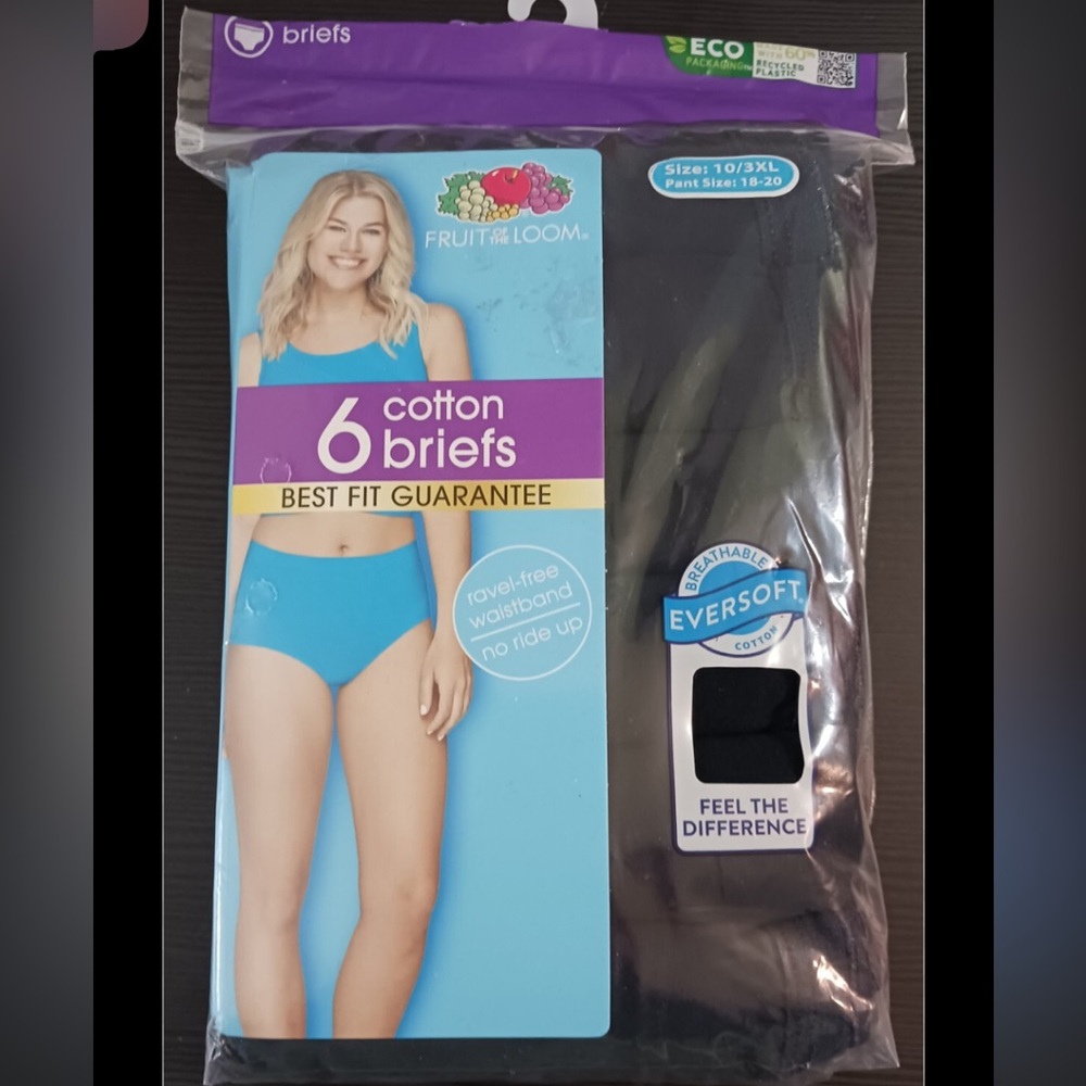Fruit of the Loom Black Cotton Briefs Pack pacing 6 nib 3XL size 10 #555